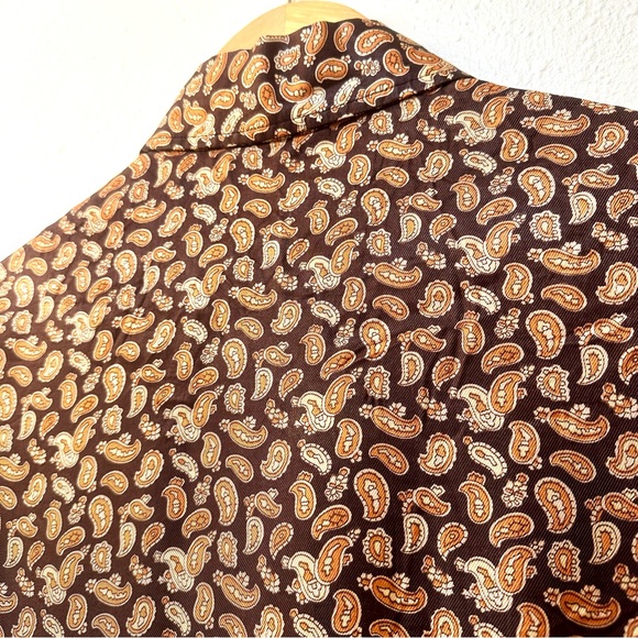 Vintage 70s Country Set Fall Micro Paisley Print Silky Satin Button Front Blouse - Picture 5 of 9